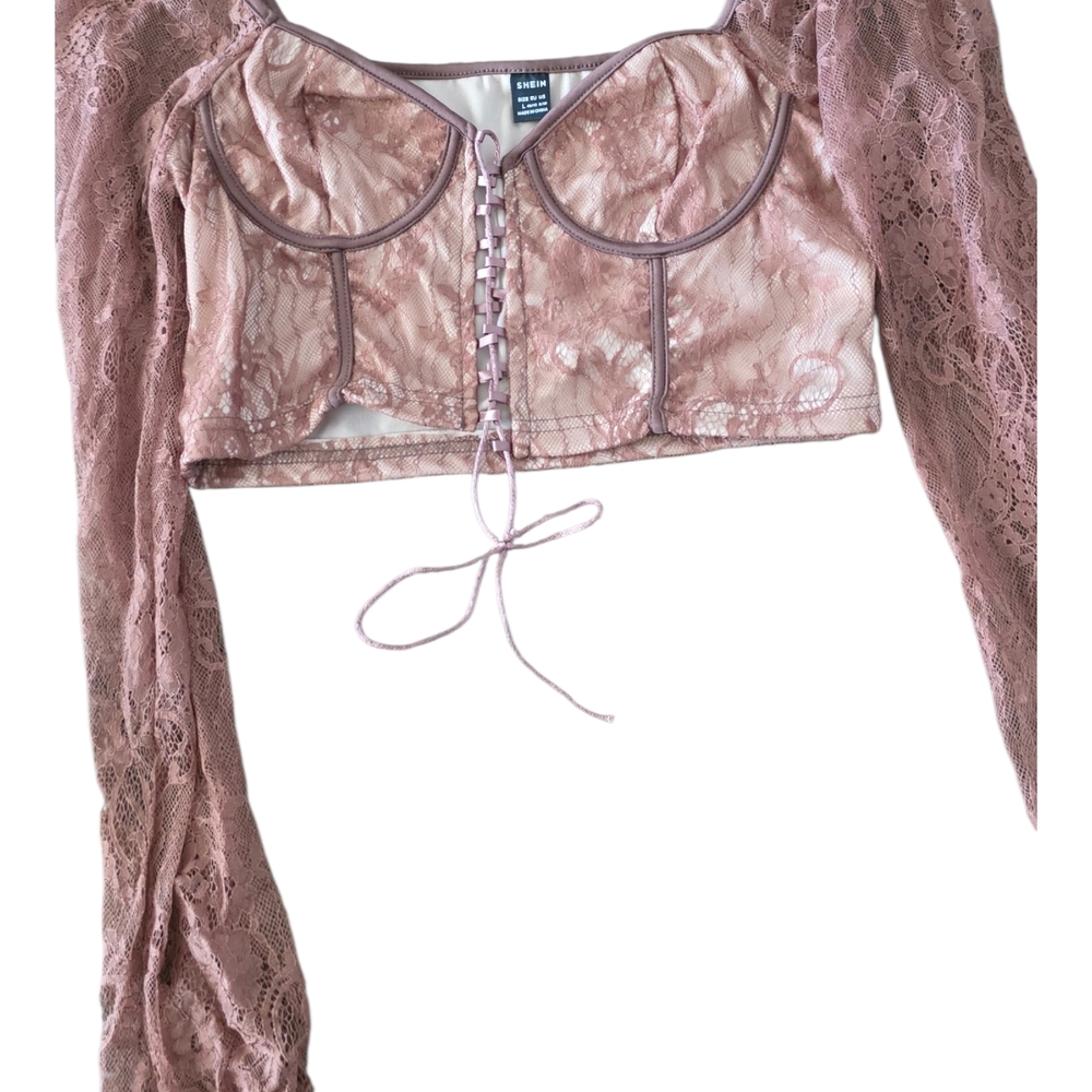 Elegant Lace Crop Top in Brown Womens Large. Shein